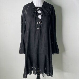 IRO Women's Black Ralene Lace Up Long Sleeve 100% Cotton Mini Dress Size 36 / 4